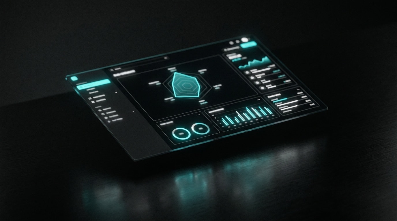 Dunkles Dashboard-Interface einer individuellen Web-App mit türkisen Akzenten — KI-Lösungen von CRƎAITIV studio