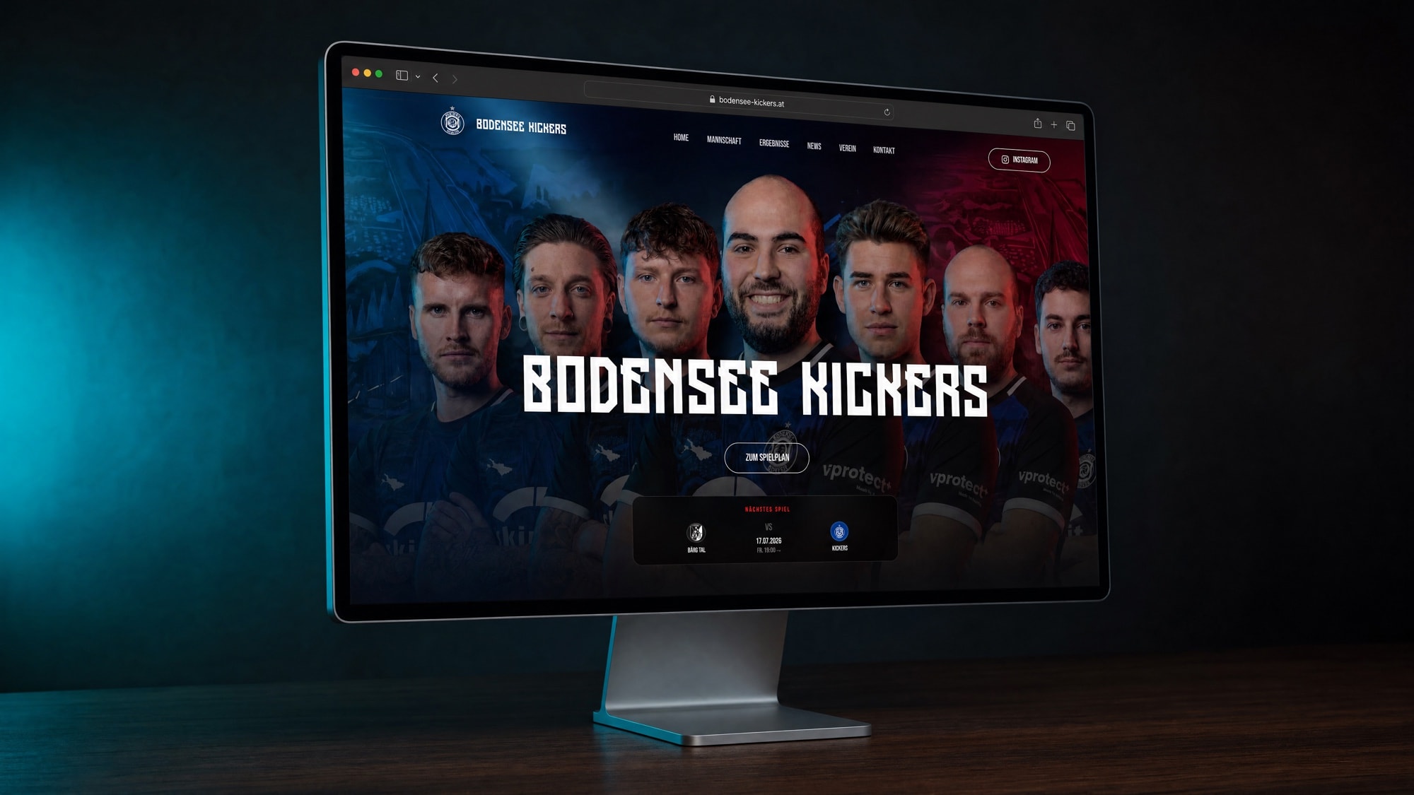 Website der Bodensee Kickers auf einem Apple Studio Display — Webdesign von CRƎAITIV studio