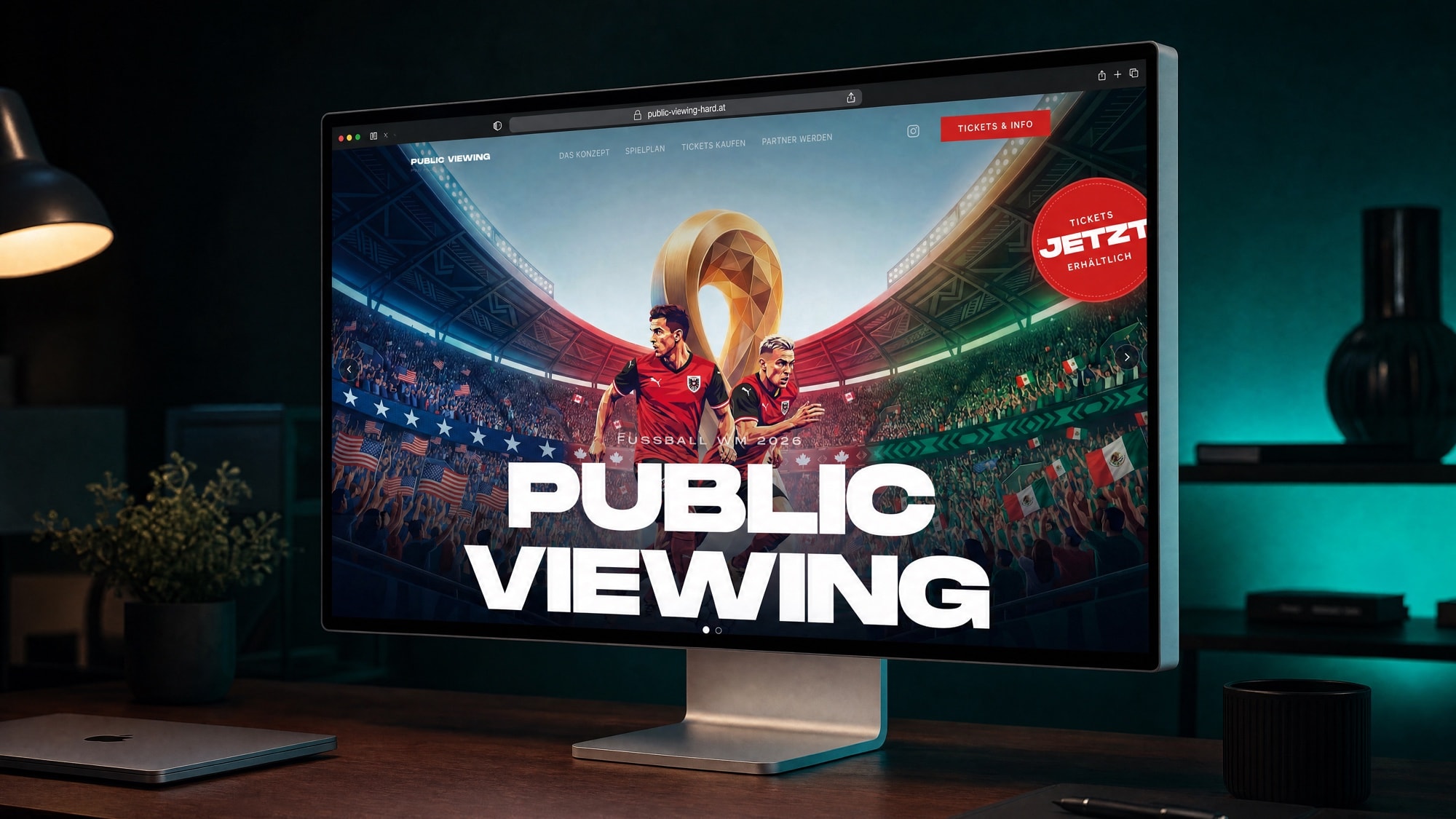 Website des Public Viewing Hard auf einem Apple Studio Display — Webdesign von CRƎAITIV studio
