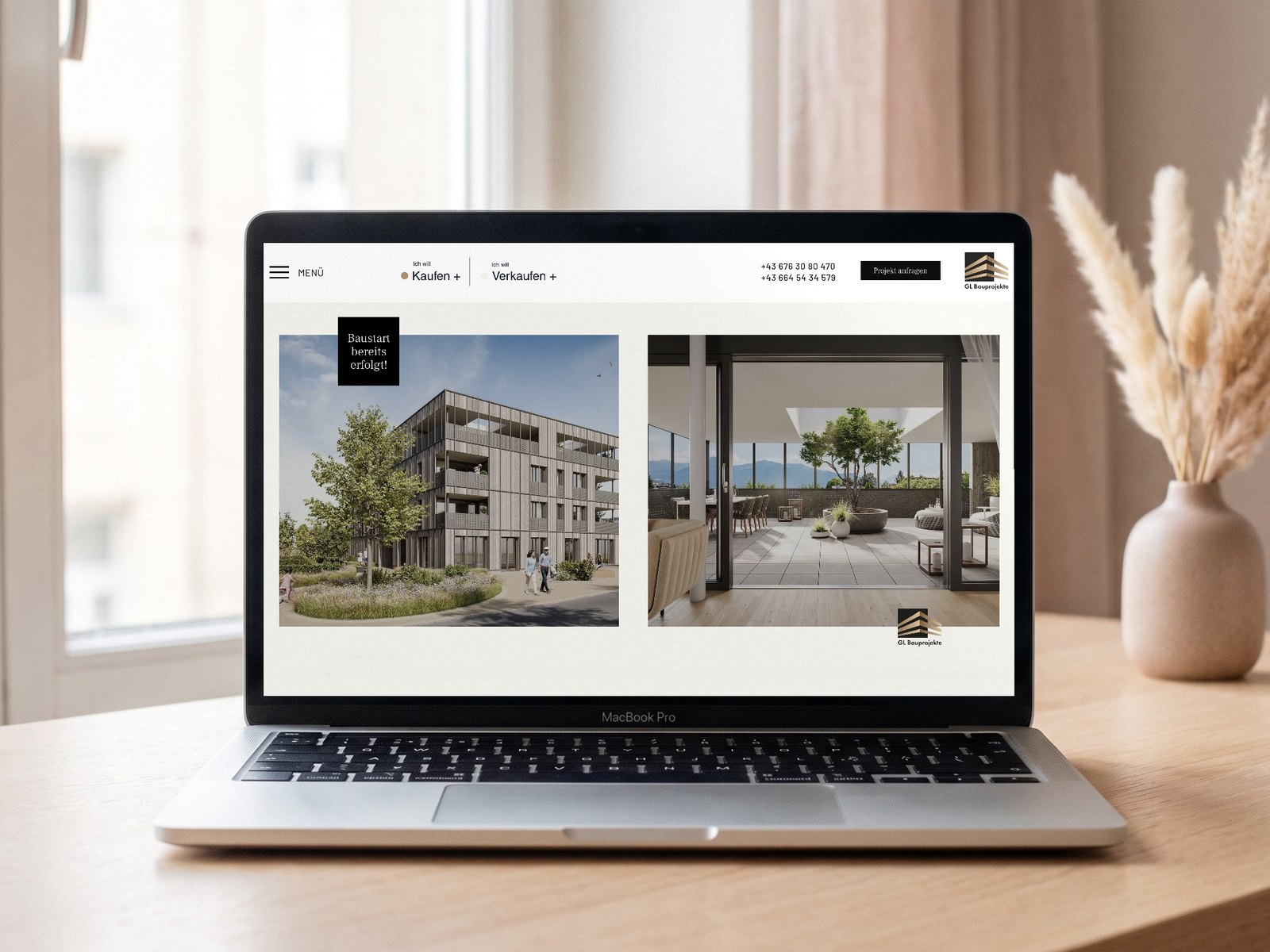Website von GL Bauprojekte auf einem Laptop — Webdesign MOHONA