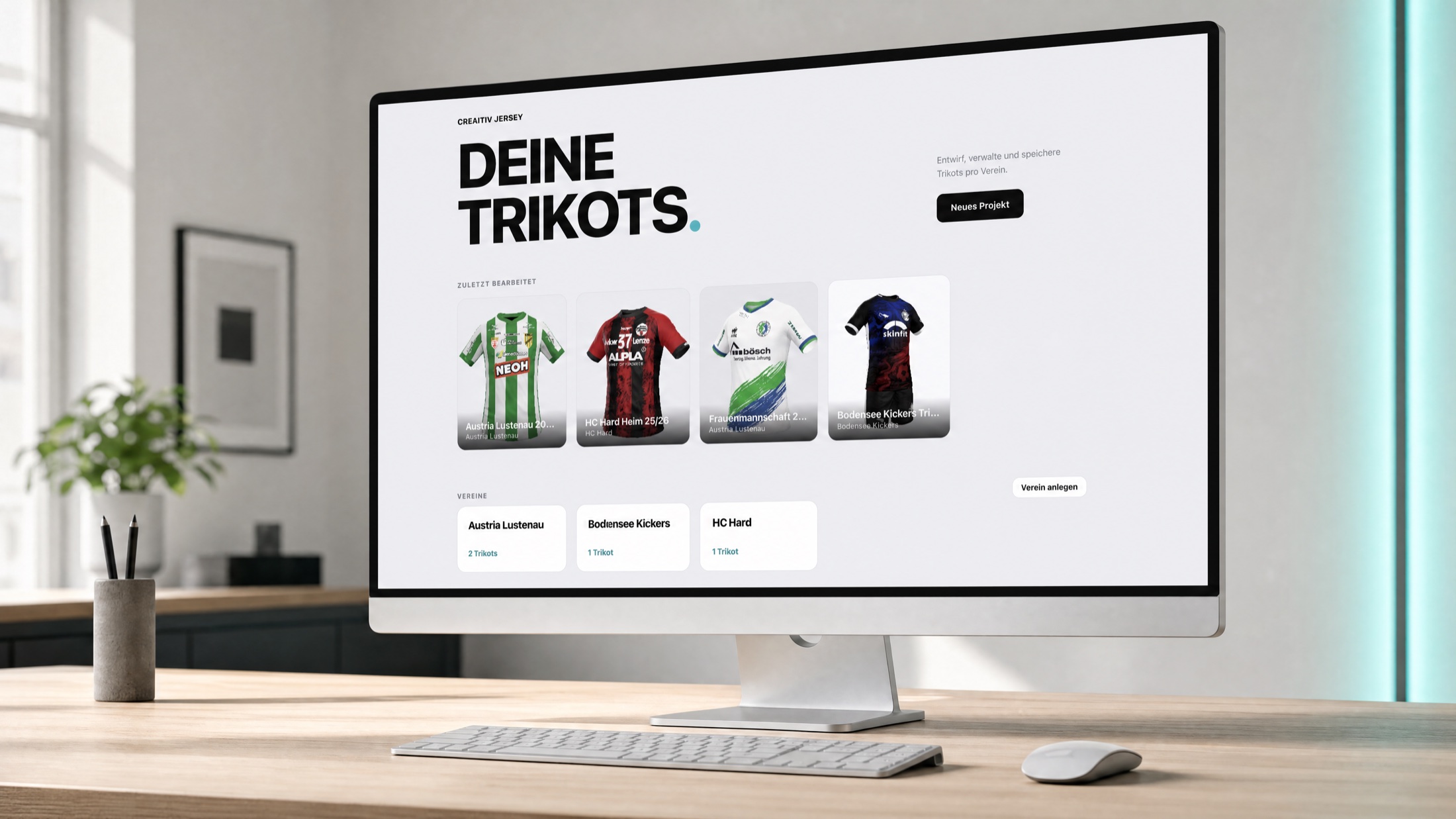 CREAITIV·Jersey — Übersicht aller Trikots pro Verein in der 3D-Design-Umgebung