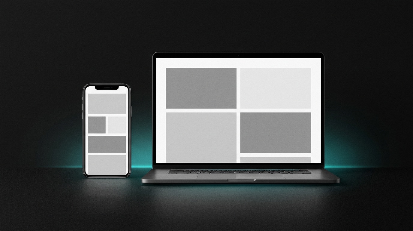 Modernes Website-Mockup auf Laptop und Smartphone in Schwarz-Weiß mit Türkis-Akzent — Webdesign von CRƎAITIV studio